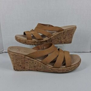 Crocs Leigh II Wedge Sandals Womens 11 Tan Strappy Cork Wrap Slides 202513-23Q